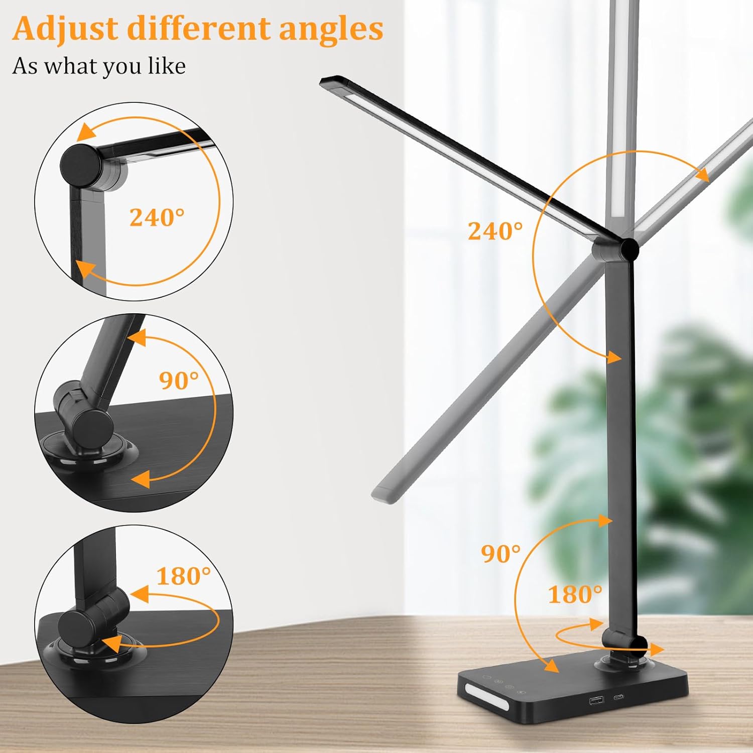 TechMuse Halo LED Desk Lamp with USB & Night Light