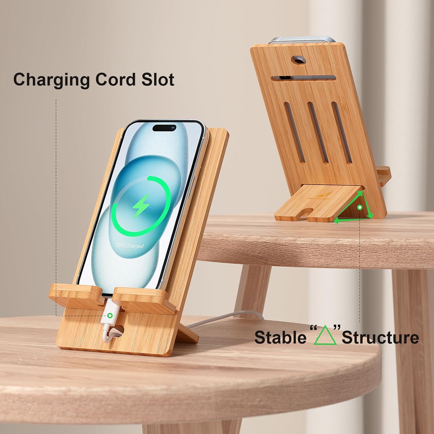 TechMuse StandLite - Slim Bamboo Phone & Tablet Dock