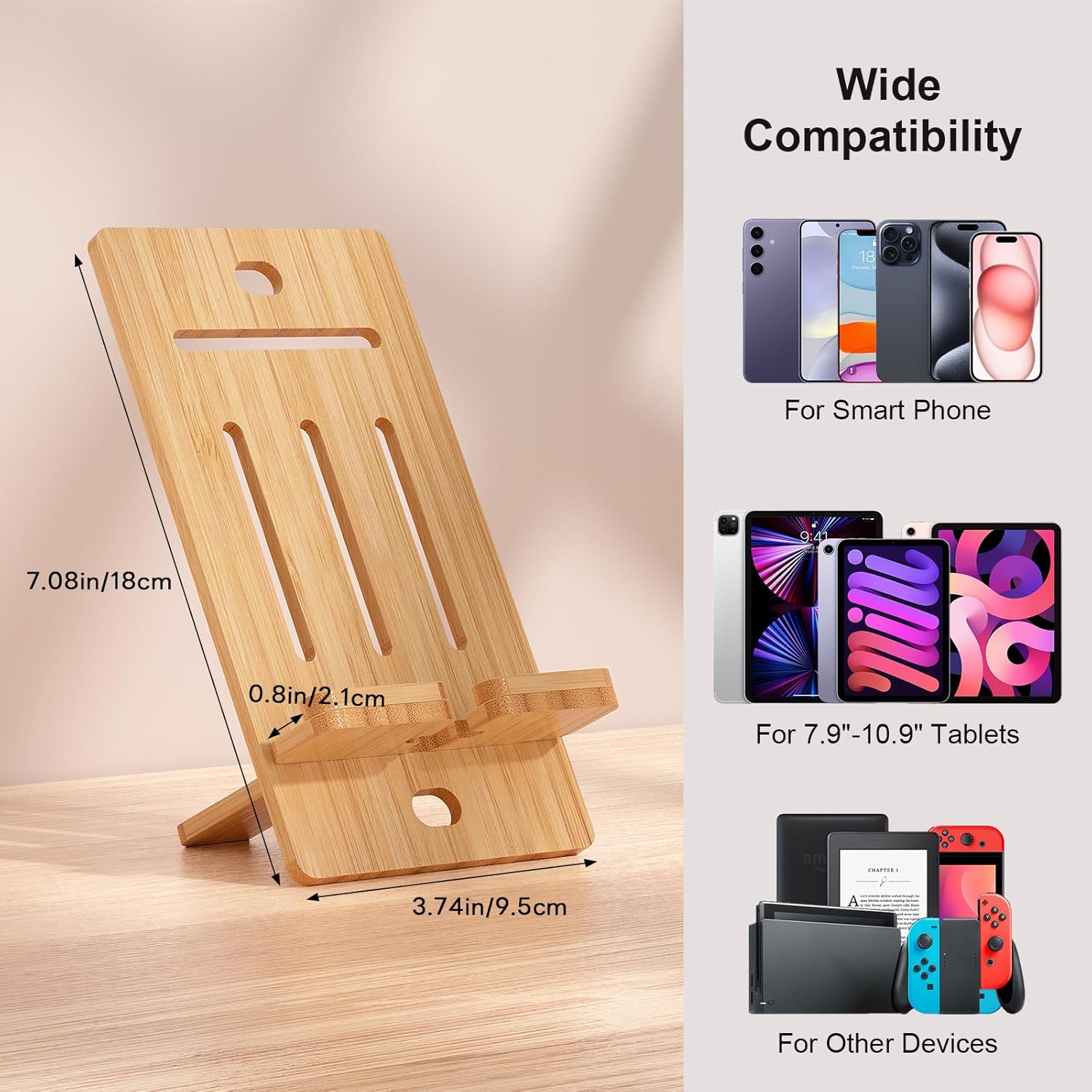 TechMuse StandLite - Slim Bamboo Phone & Tablet Dock